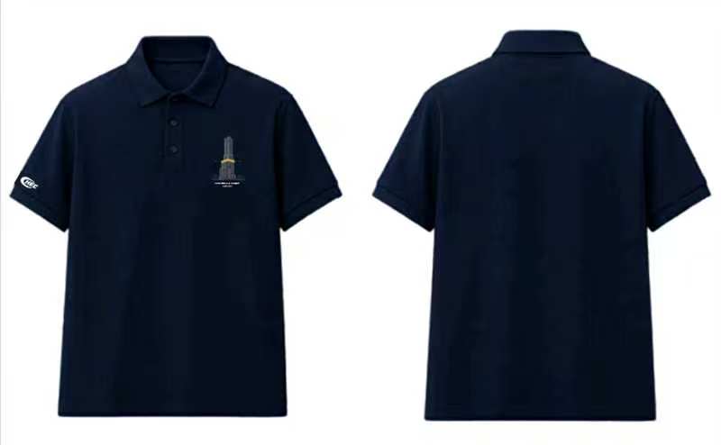 Front and back navy China Harbour project polo